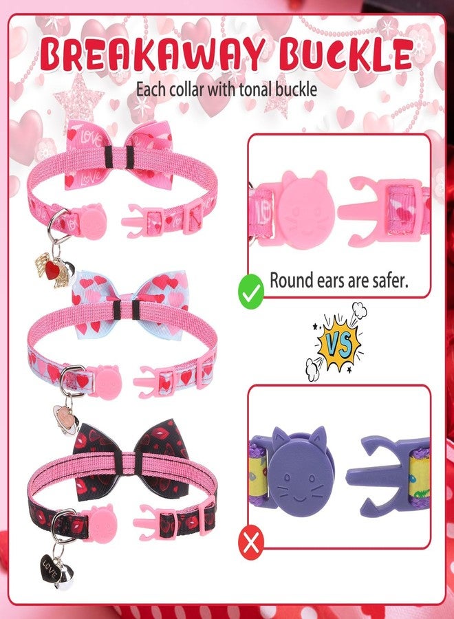 KOOLTAIL Valentine Cat Collars Breakaway with Bowtie and Bells, 3 Pack Pink Girl Cute Kitten Collars, Adjustable Safety Buckle Heart Charm Pendant Pet Collars for Kitty Boys Girls Cats Holiday - Image 5